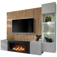 WOHNWAND hellgrau, schwarz, Eiche Artisan 200 cm, Schrankwand inklusive Ethanol Kamin und Beleuchtung - Hellgrau/Schwarz, Glas/Holzwerkstoff (200/148/35cm) - Inn.Furn