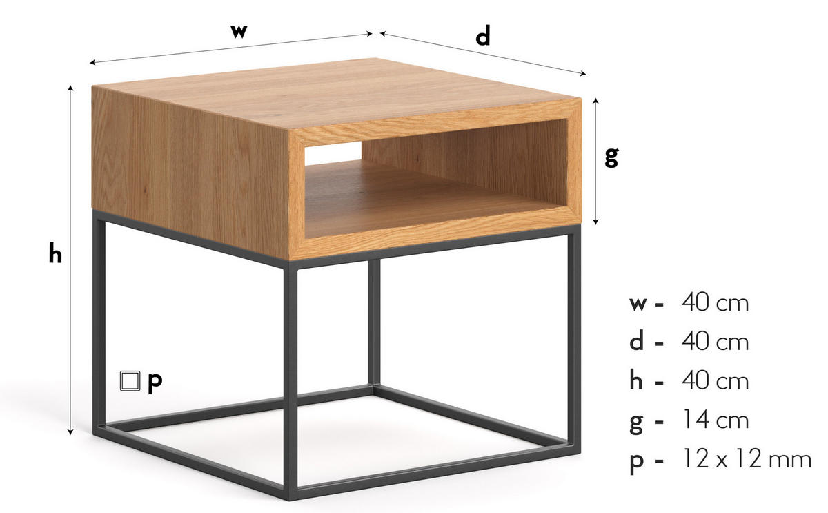 NACHTTISCH Loom aus massivem Eichenholz - Eichefarben/Schwarz, Holz/Metall (40/40/40cm) - Danzz