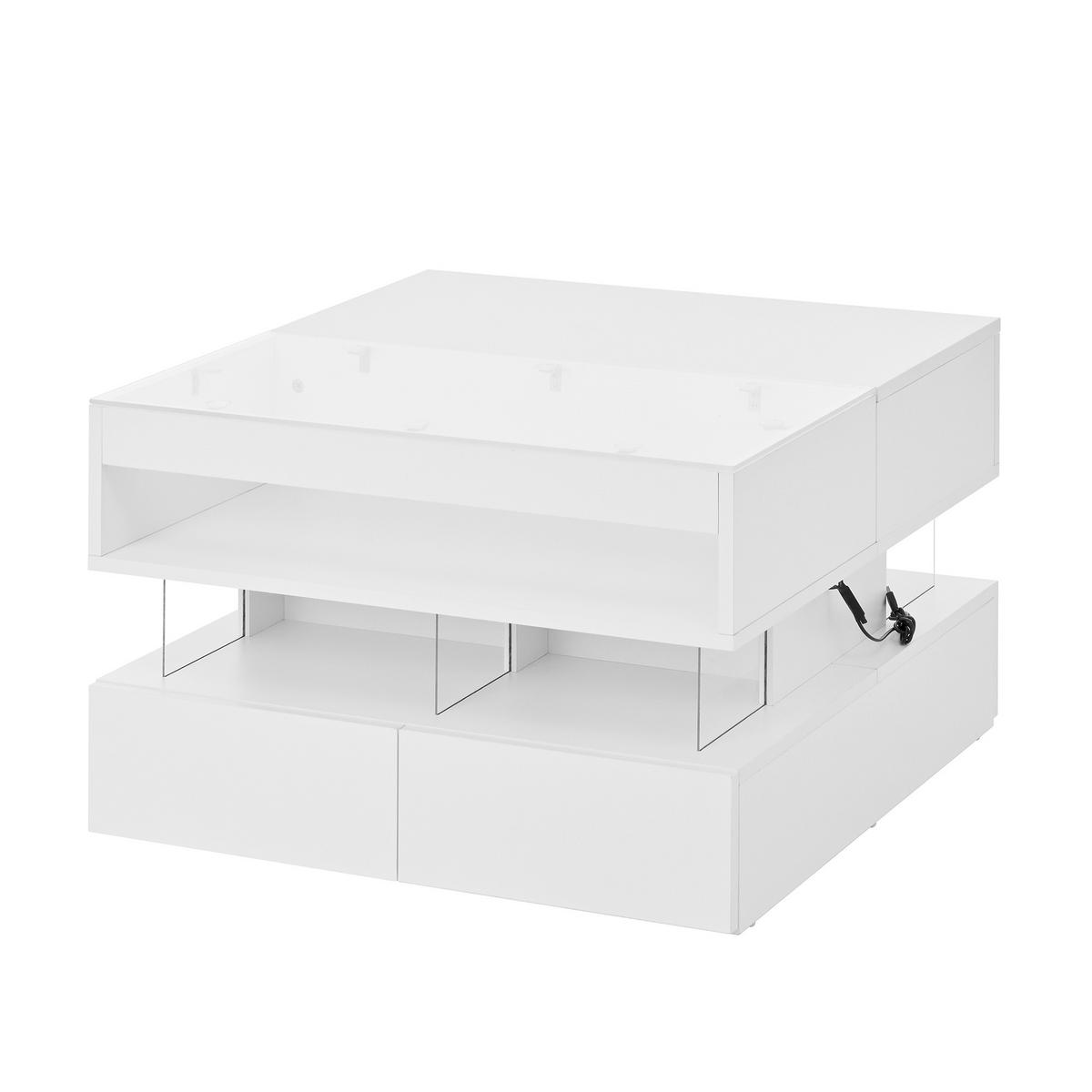 COUCHTISCH Tisch mit Lift-Top-Design und 16-farbiger LED-Beleuchtung mit Glasplatte - Weiß, Glas/Holzwerkstoff (70/67/57cm) - EVRYAE