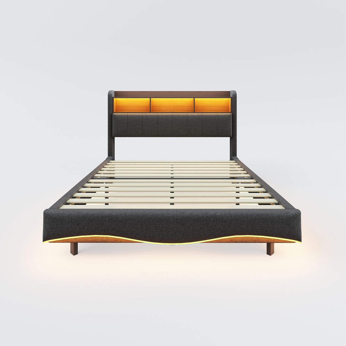 POLSTERBETT mit Stauraum, LED und USB 140x200 cm Grau - Grau, Metall (140/200cm) - Meubliv