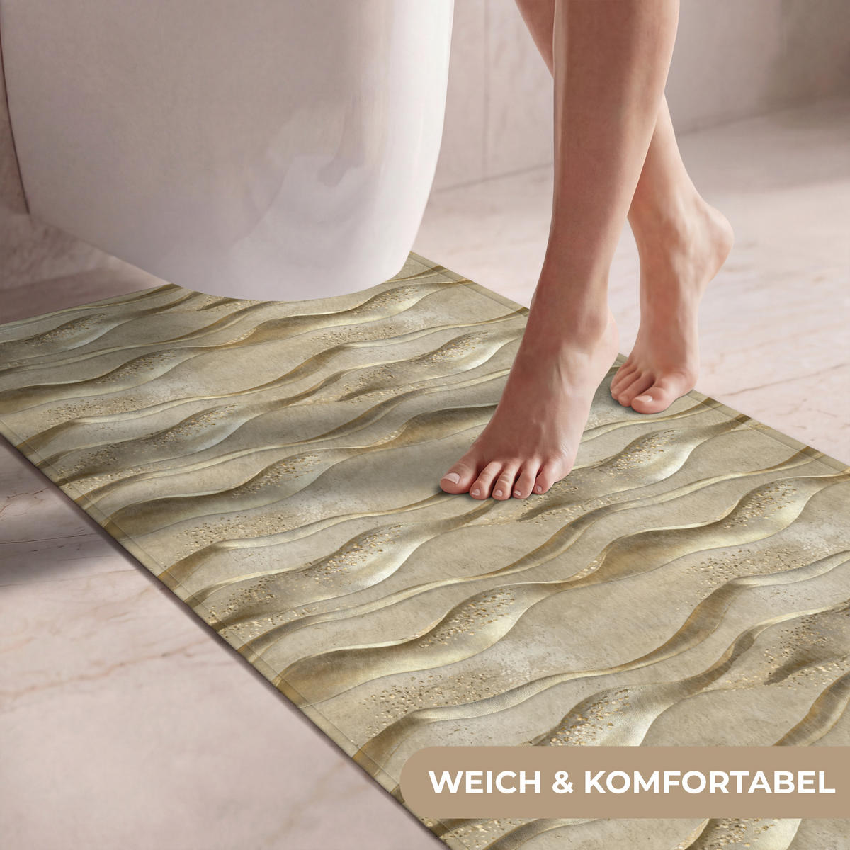 WC PŘEDLOŽKA Vlny - vzor - zlaté 60x120 cm - barva mosazi, textil/plast (60/1cm) - OnlyWow
