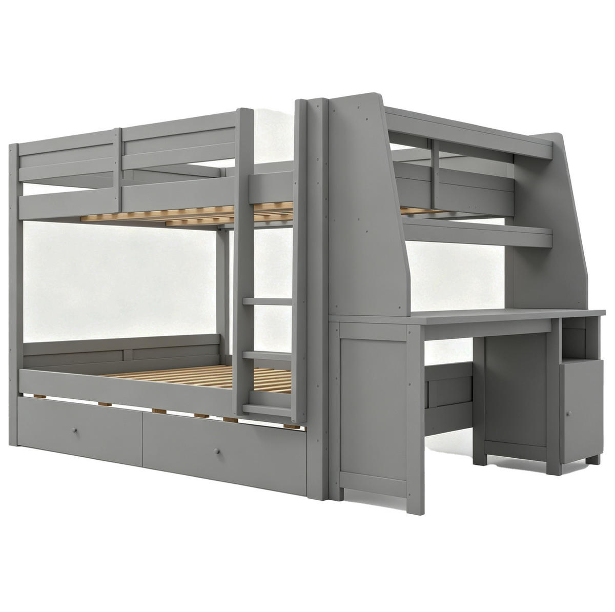 ETAGENBETT 140x200 cm in Grau mit Schreibtisch, Stauraum und 2 Schubladen - Grau, Holz (140/200cm) - IVMEU