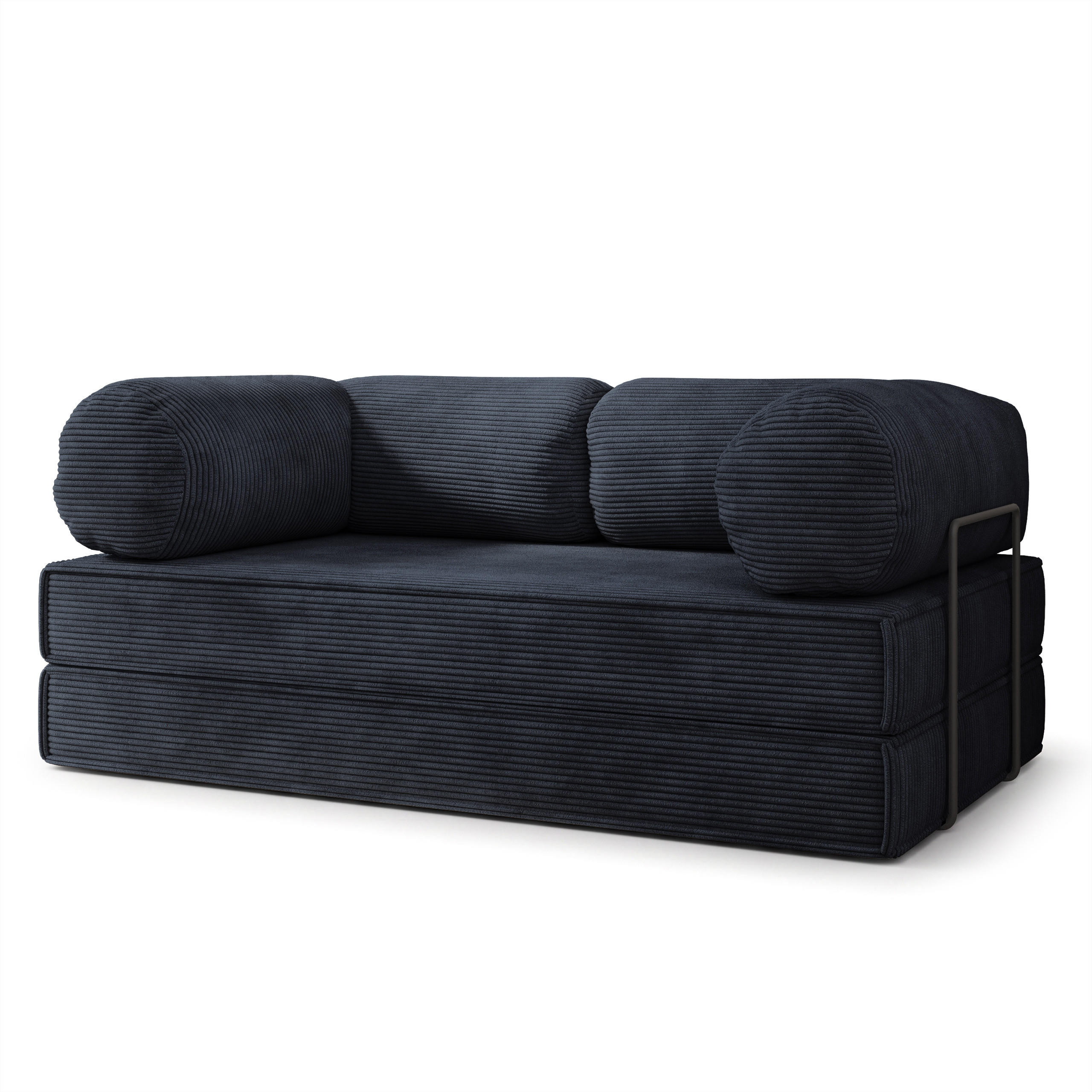 BETTSOFA ALVIO aus Schaumstoff Kordstoff Schwarz Schlaffunktion - Schwarz, Textil (170/68/80cm) - MASSENO