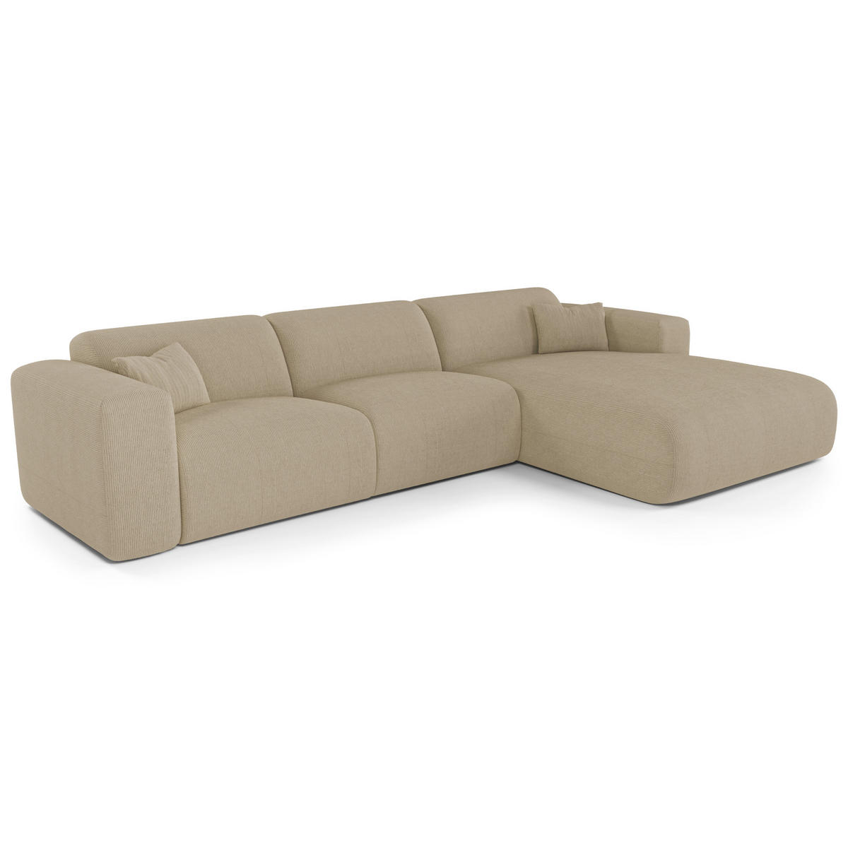 ECKSOFA RECHTS SCHLAFSOFA Gerippter Samt Beige 280cm - Beige, Textil (280/165cm) - Sia Home