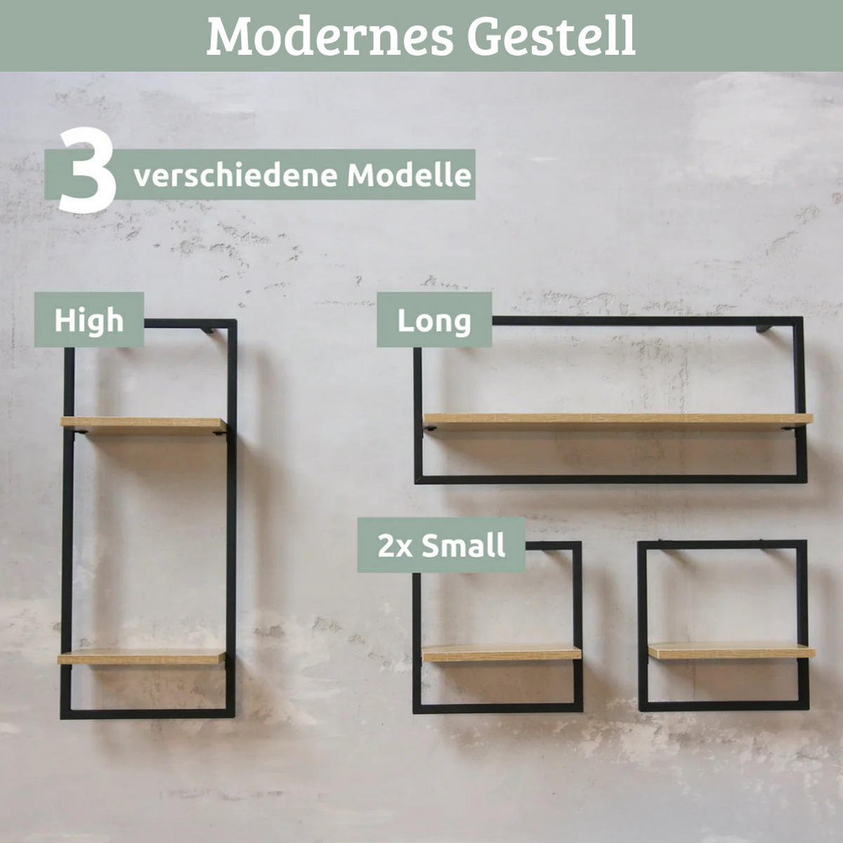 WANDREGAL Schwarz SYIOP MDF Metallrahmen Long - Braun, Holz (70/30/15cm) - DELUKE