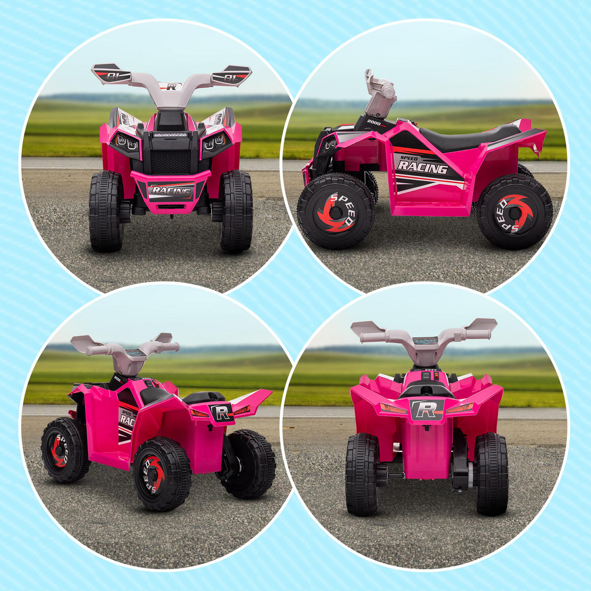 MINI ELEKTRO-QUAD KINDER, Blau/Rosa/Weiß, Kunststoff+ Metall - Rosa, Metall (70/41.5/48.5cm) - HOMCOM