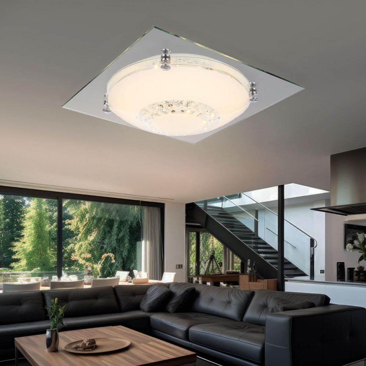 LED DECKENLEUCHTE Kristalloptik Silber 2er Set - Silberfarben, Glas (31.5/31.5/8.5cm) - Globo Lighting