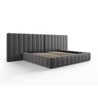 BETT mit Bettkasten und Doppelkopfteil Kelp aus Samt grau 200x200cm - Grau, Textil (200/200cm) - Micadoni