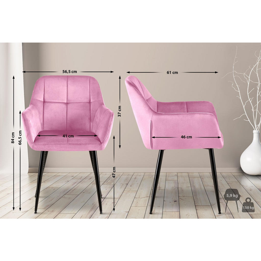 Thumbnail - CLP Armlehnenstuhl, Rosa, Textil, 56.5x84x61 cm, Esszimmer, Stühle, Esszimmerstühle, Armlehnenstühle
