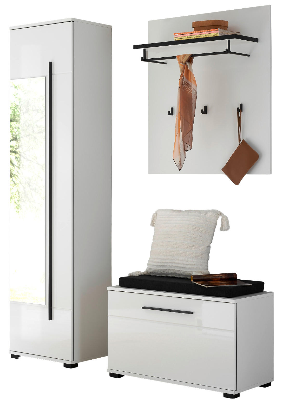 Furn.Design Garderoben-Set Weiß Hochglanz 140x200x40 cm