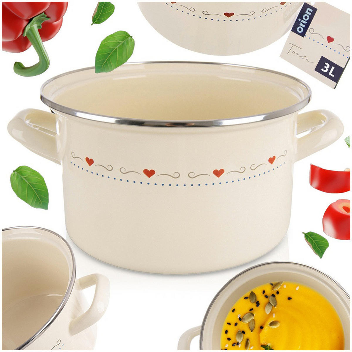 EMAILLIERTOPF Tonca mit Herzmotiv creme - Creme, Metall (16cm) - Orion 