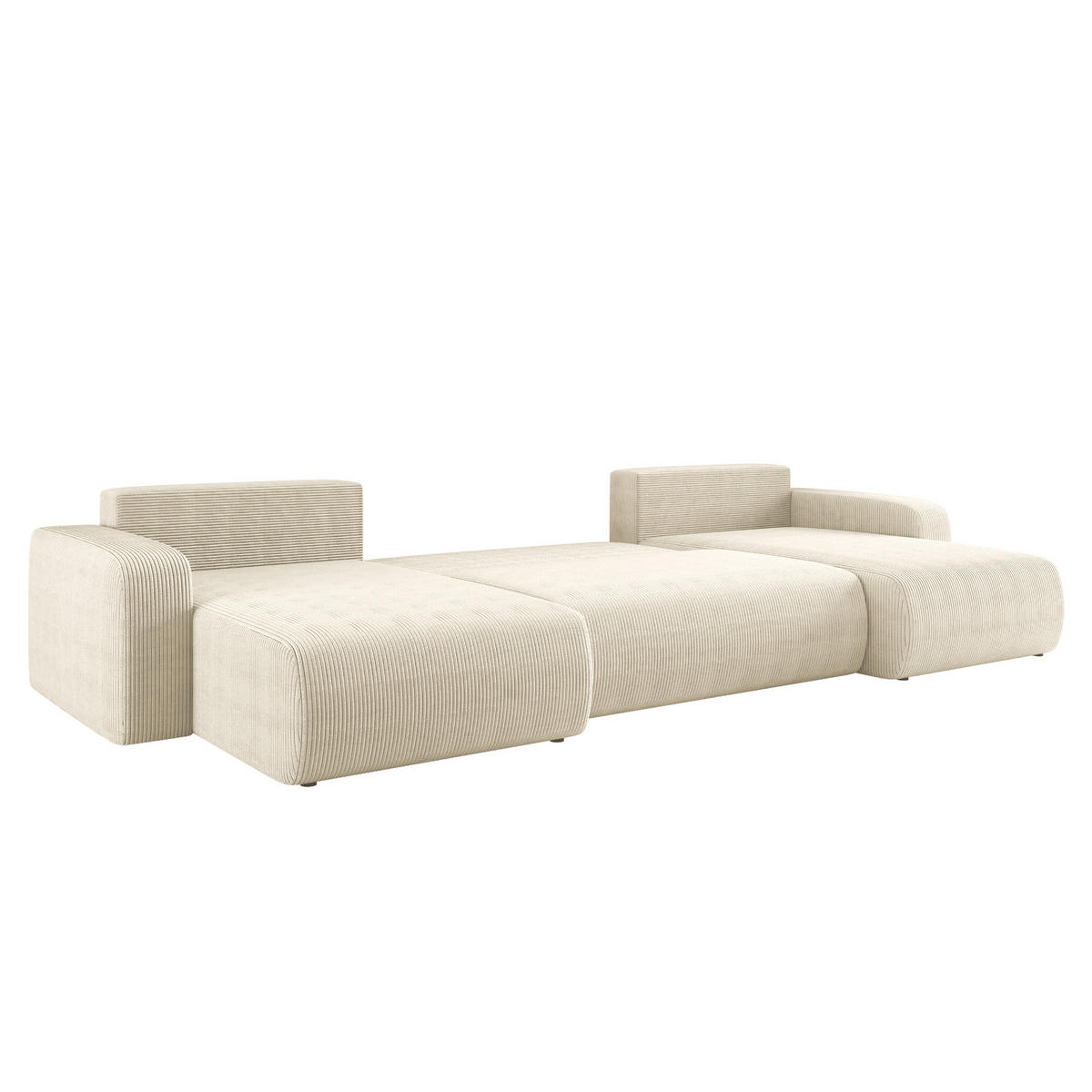 ECKSOFA U-Form Mit Schlaffunktion Und Bettkasten MILANO Dicker Cord Ecru - Ecru, Holz/Textil (312/145cm) - Kaiser Möbel