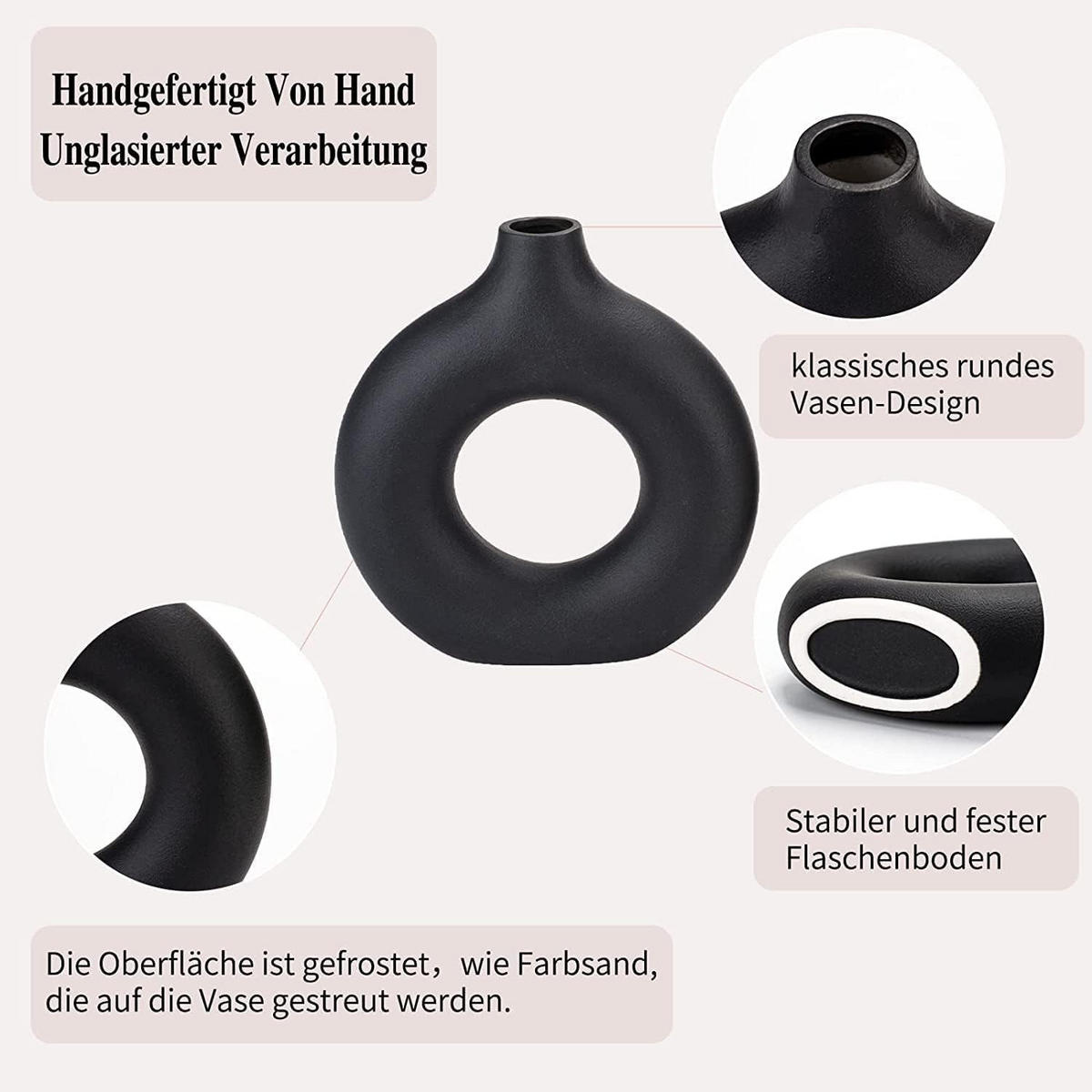 VASE 13 x 1 x 14 cm Keramik - Schwarz, Keramik (14cm) - LIBRATON