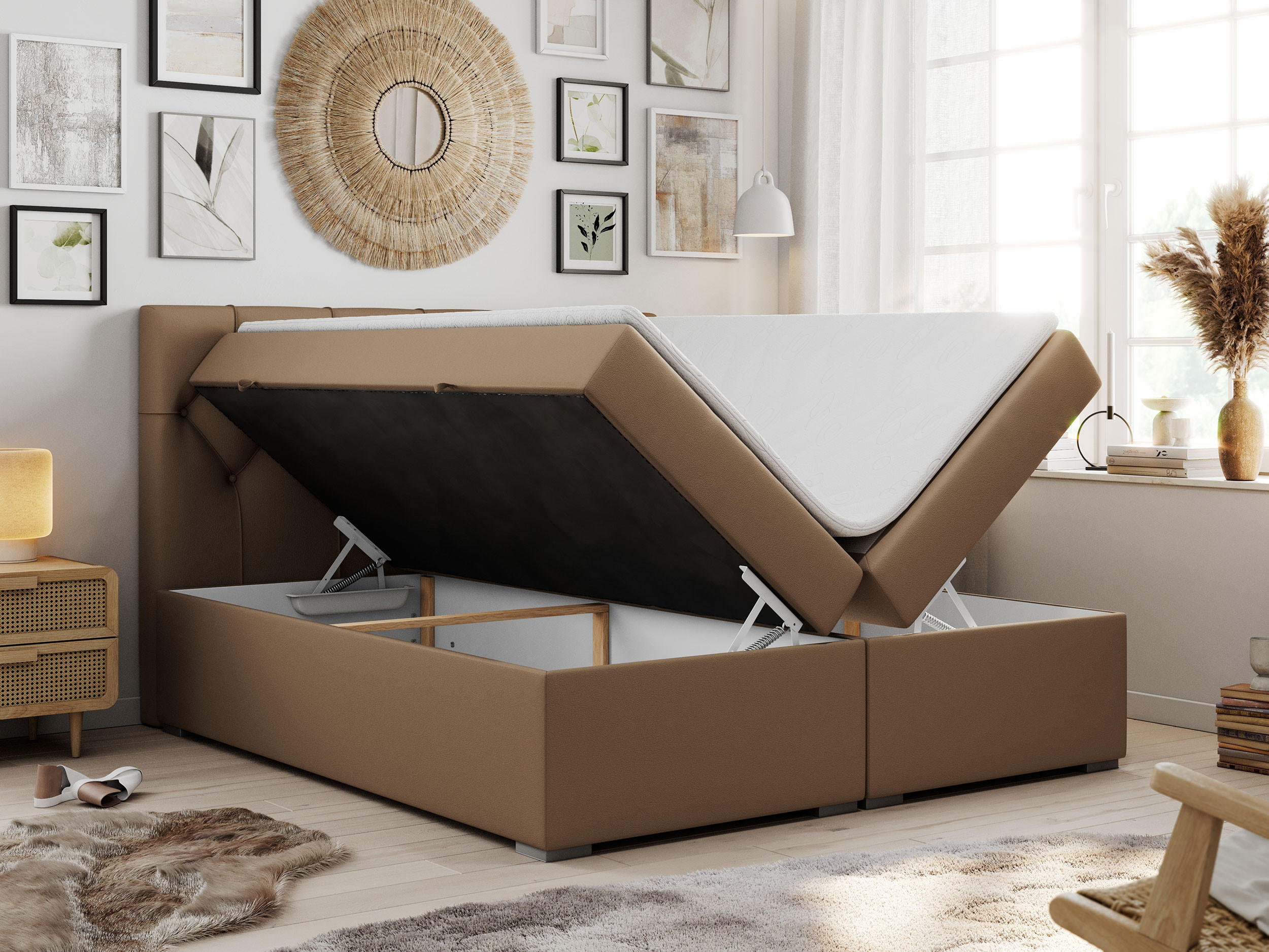 Thumbnail - MKS Boxbett, Braun, Textil, 2-Sitzer, H3, Rechteckig, 160x200 cm, Schlafzimmer, Betten, Boxspringbetten