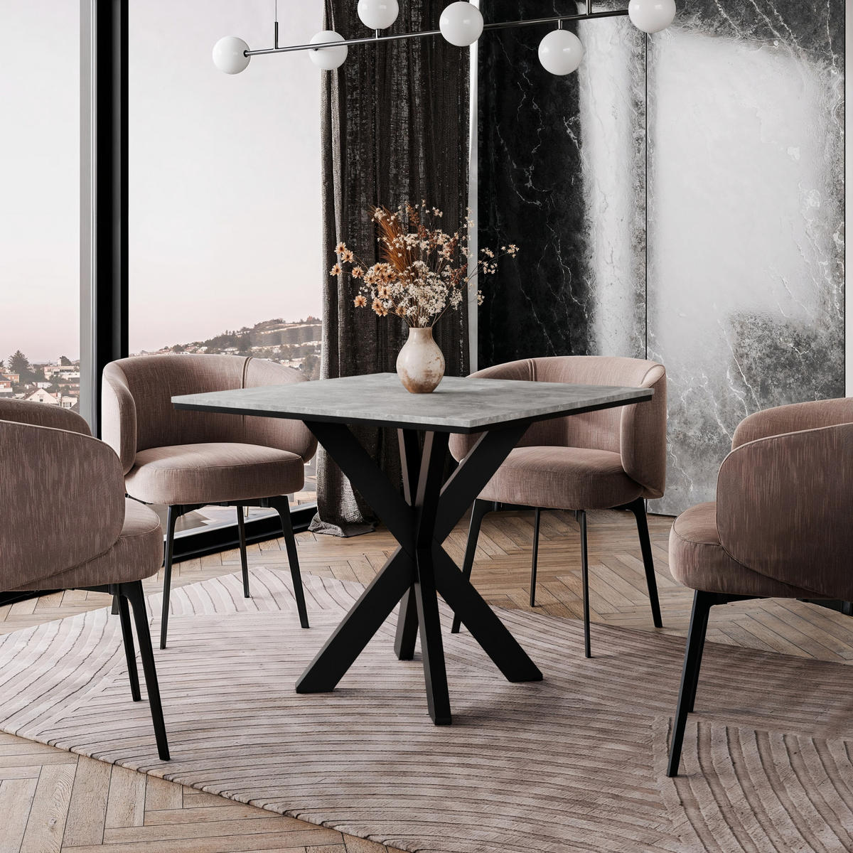 ESSTISCH Grau Betonoptik 90x90 cm - Schwarz/Grau, Holzwerkstoff (90/90/76.5cm) - PROSPERO