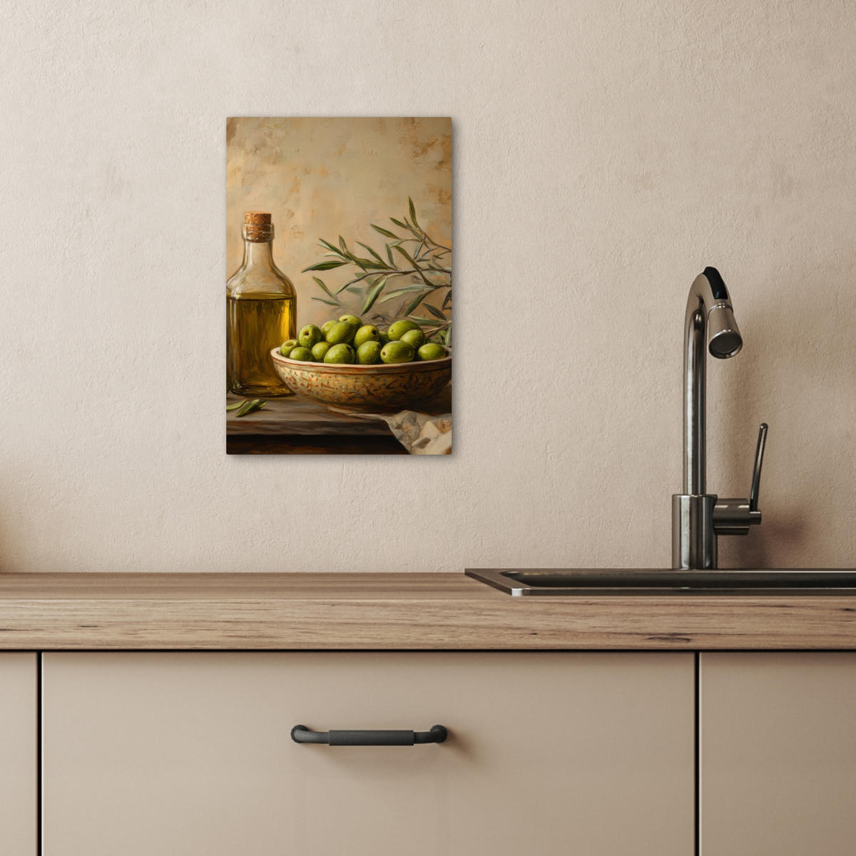 LEINWANDBILD Oliven - Stilleben - Vintage 20x30 cm - Olivgrün, Textil (20/30cm) - MuchoWow