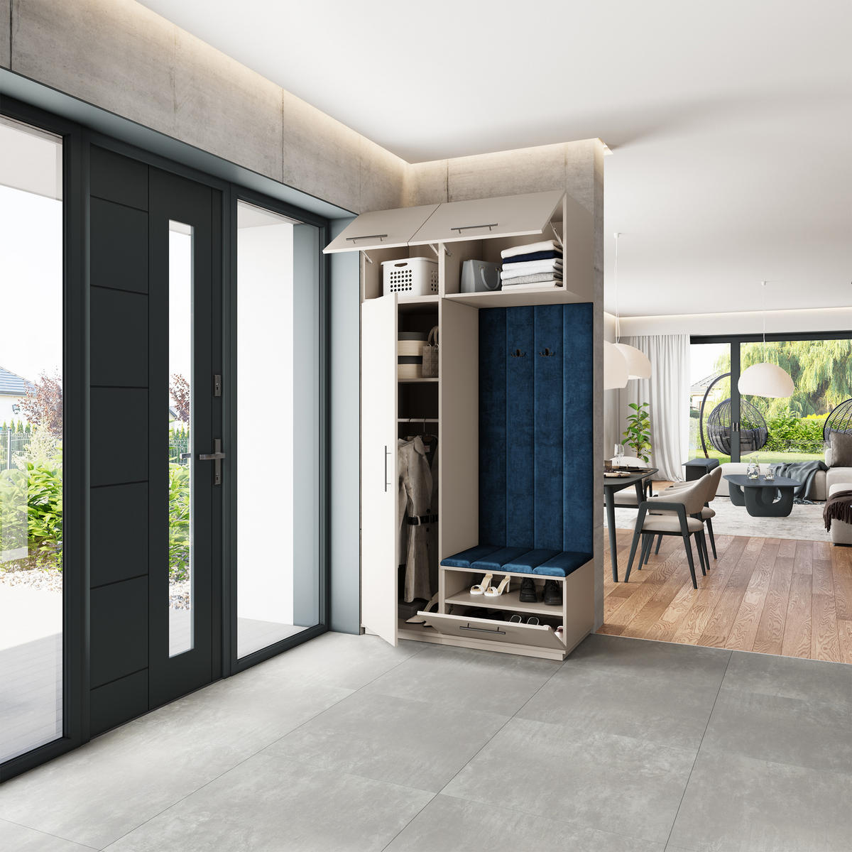 GARDEROBENSCHRANK REMA 120/240/60 cm Modern Garderobe-Set Kaschmir - Kaschmir/Blau, Holzwerkstoff (120/240/60cm) - MASSENO