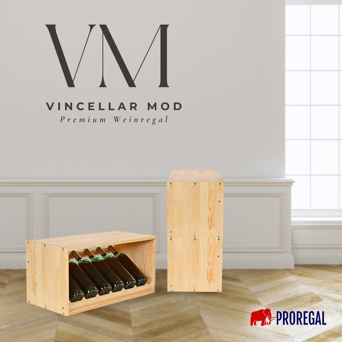 WEINREGAL Vincellar Mod 30x60x30 cm Schräg Modul Für 6 Flaschen Massives Kiefernholz Natur - Naturfarben, Holz (60/30/30cm) - PROREGAL