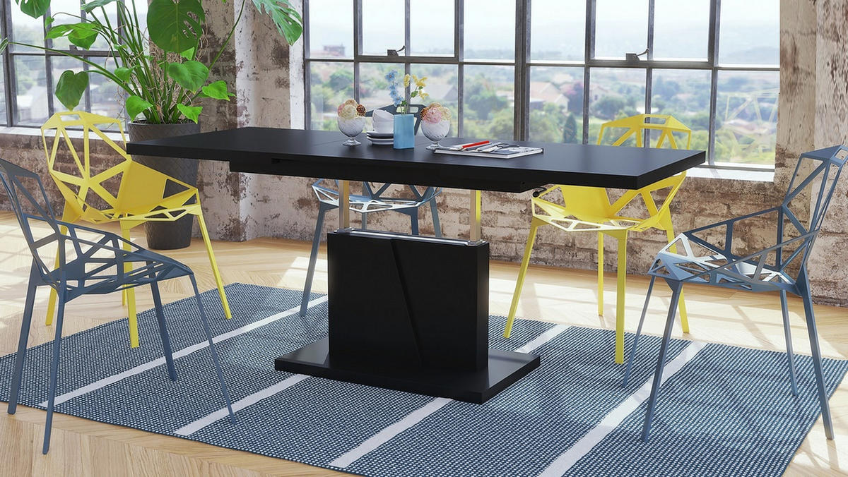 COUCHTISCH rechteckig Schwarz ausziehbar höhenverstellbar - Schwarz, Holzwerkstoff (70/120/60cm) - designimpex