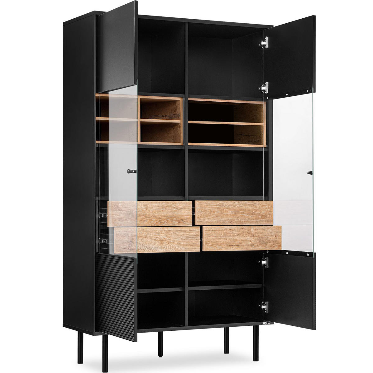 VITRINENSCHRÄNK LOFTY TV/Kreuzeinlage, schwarz / Eiche natur - Eichefarben/Multicolor, Holzwerkstoff (102/174/41cm) - KONSIMO®