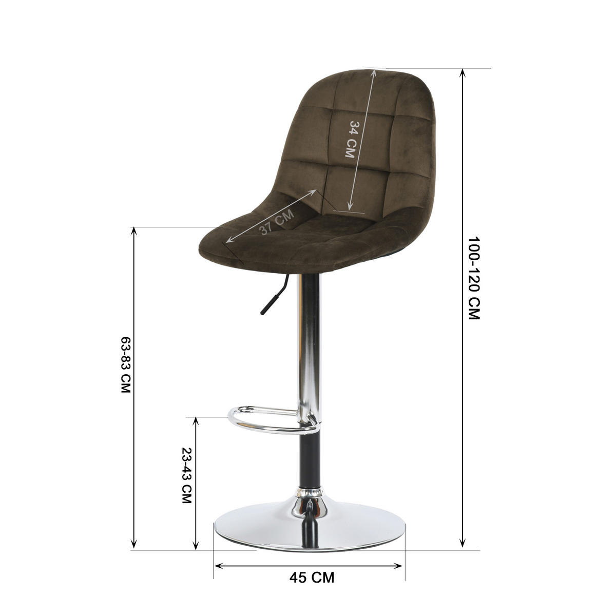 BARHOCKER-SET 2 Stück braun - Braun, Textil/Metall (45/120/45cm) - Urban Meuble