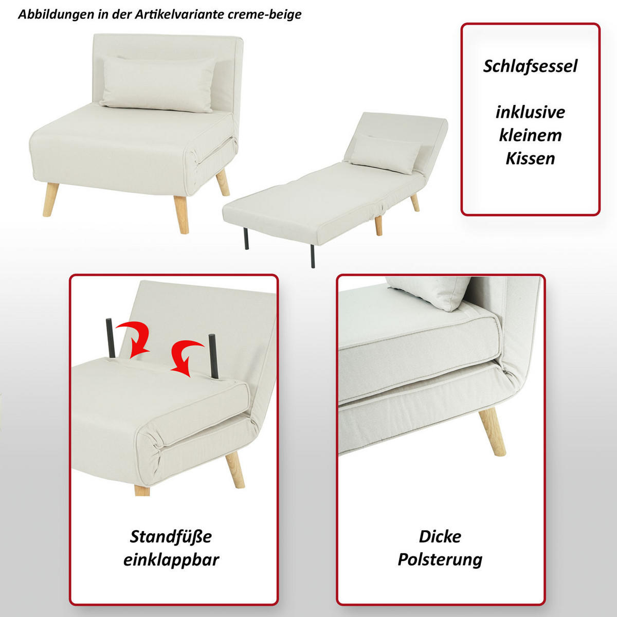 SCHLAFSESSEL Cremeweiß - Weiß, Textil (75/77/70cm) - MCW