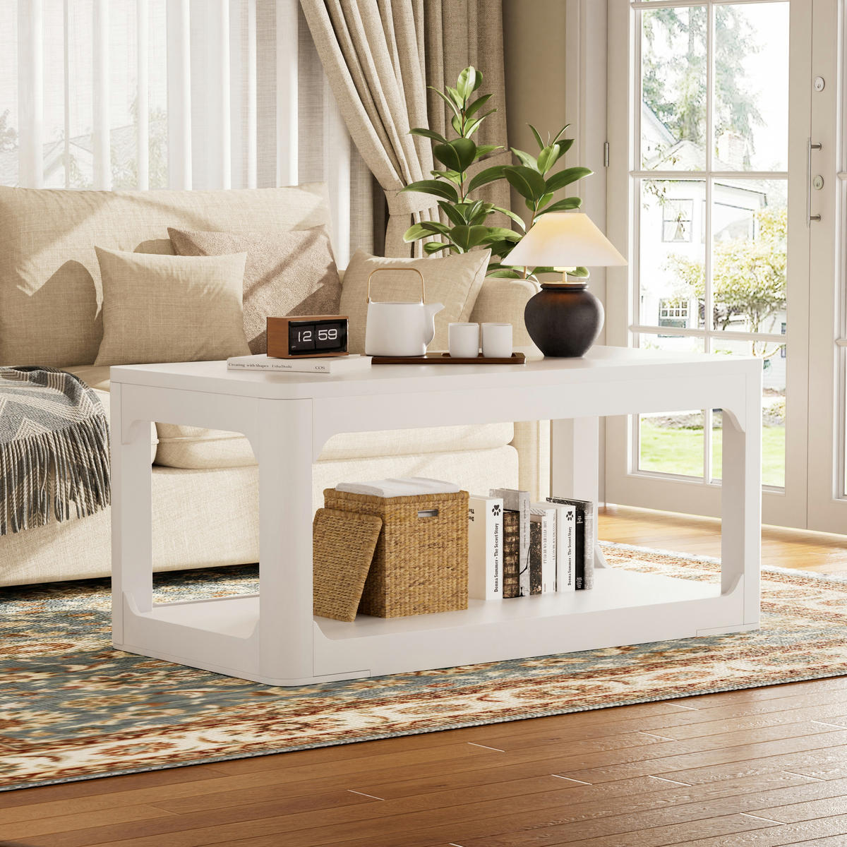 COUCHTISCH in Weiß mit 2 Ablagefächern und 3 cm starker Tischplatte für Wohn- und Schlafzimmer, B100/T50/H44,5 cm - Weiß, Holzwerkstoff (50/100/44.5cm) - STILVORA