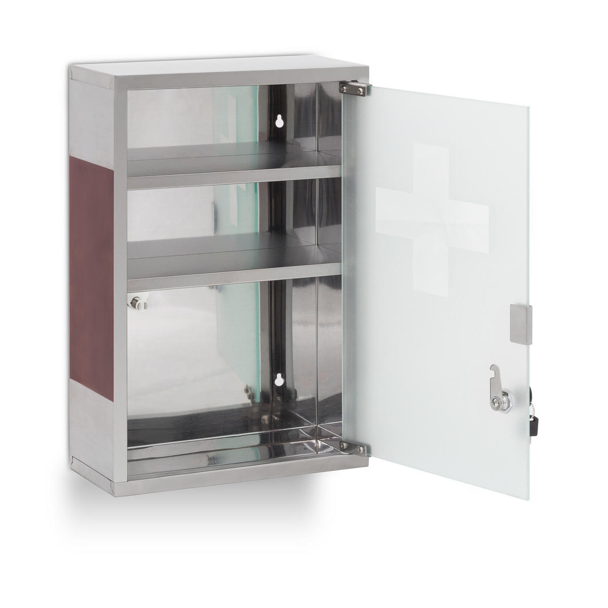 MEDIZINSCHRANK Silber Edelstahl abschließbar 3 Fächer 45x30x12 cm - Multicolor, Glas/Metall (30/45/12cm) - Relaxdays
