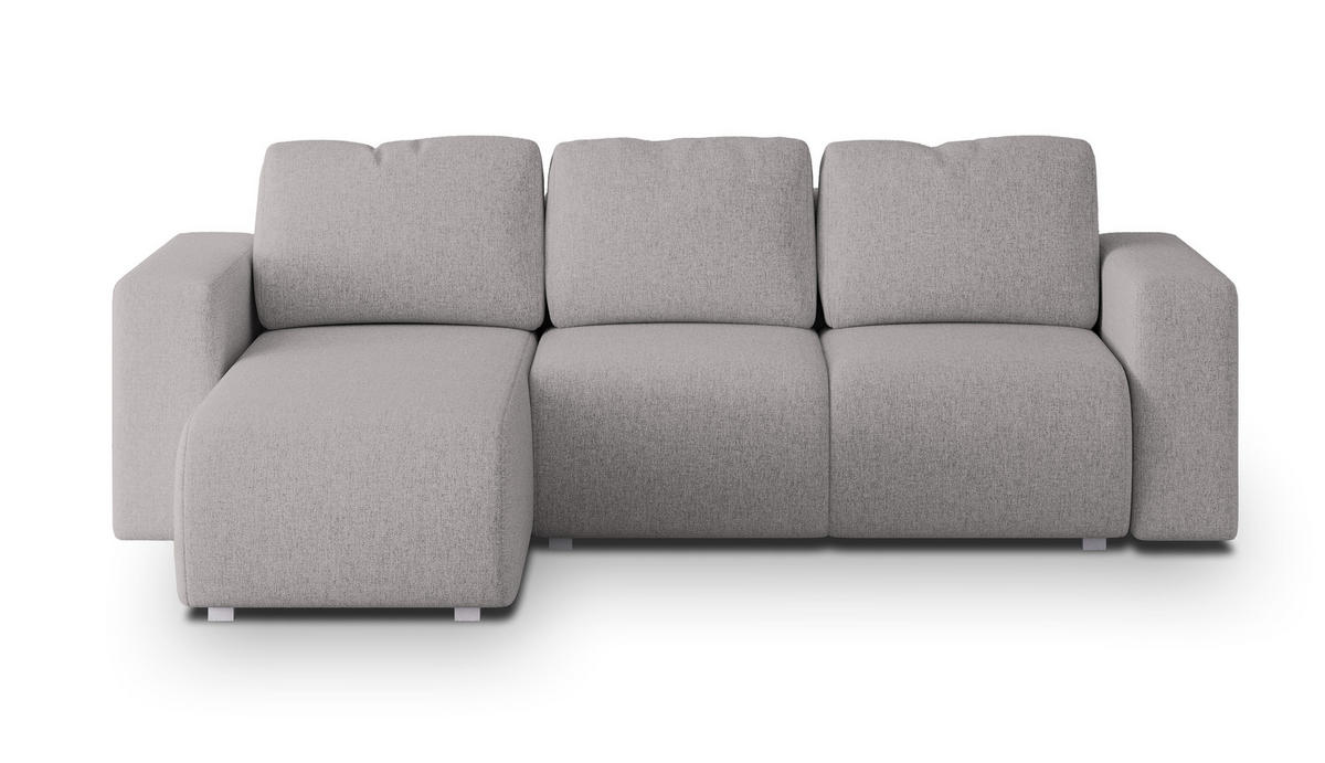 ECKSOFA RINOVA Hellgrau Geflochtener Stoff mit Schlaffunktion - Hellgrau, Holz (250/143cm) - MASSENO