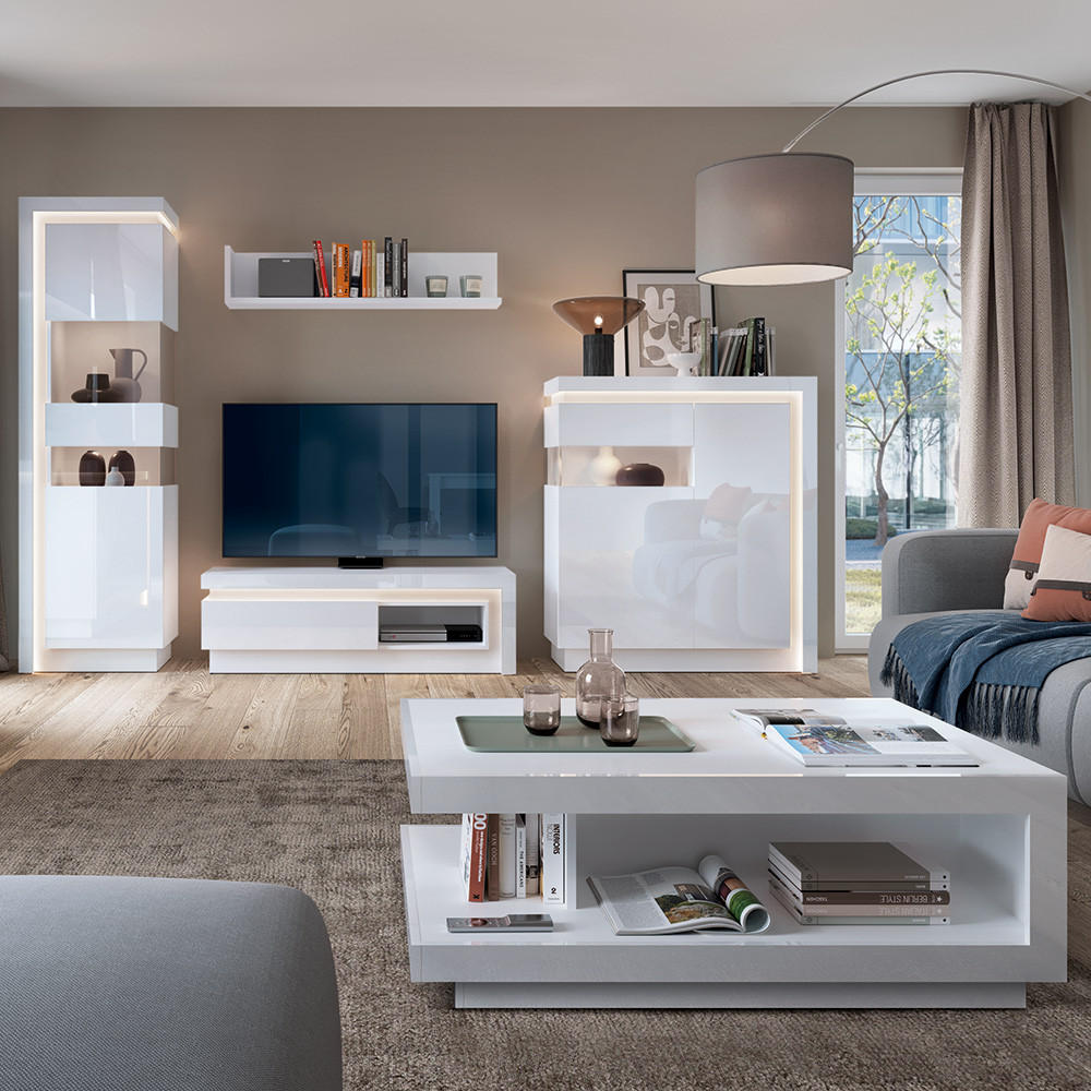 WOHNZIMMER-SET 5-TLG. Lyndhurst-129 - Weiß, Holzwerkstoff (525/199/69cm) - Lomado