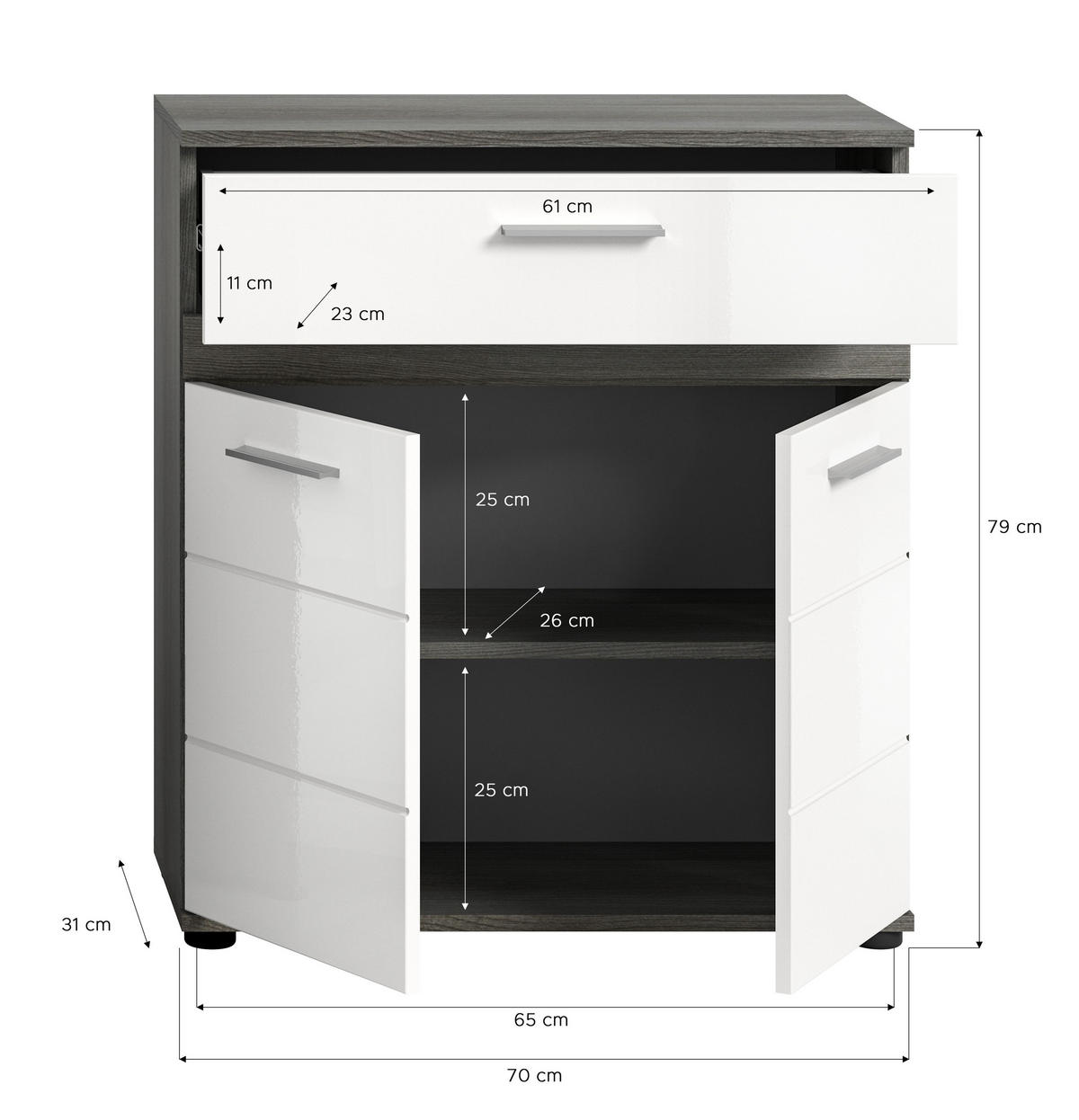 MIDISCHRANK Blake Bad in Rauchsilber Nachbildung und weiß hochglanz B/H/T: 70x79x31 cm - Anthrazit, Holz (70/79/31cm)