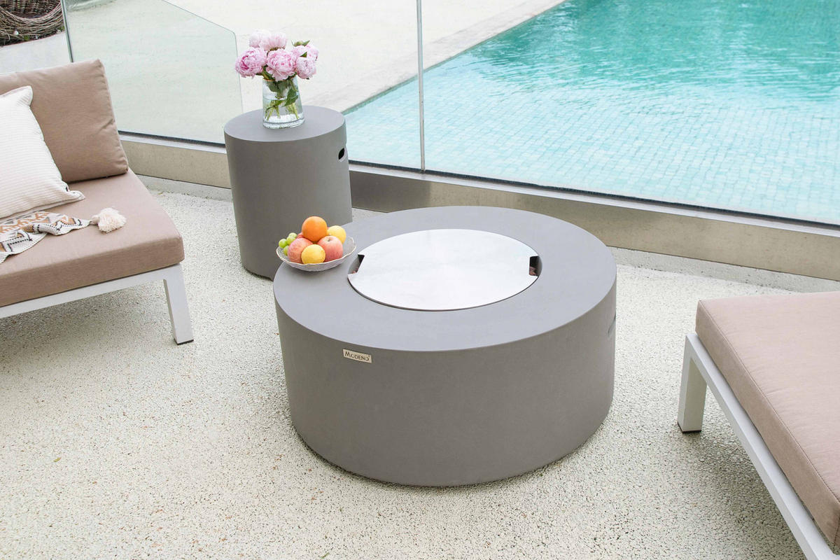 FEUERTISCH Tramore Gasfeuerstelle aus GFRC-Beton 87/87/36 cm - Hellgrau, Stein (87/37/87cm) - Elementi