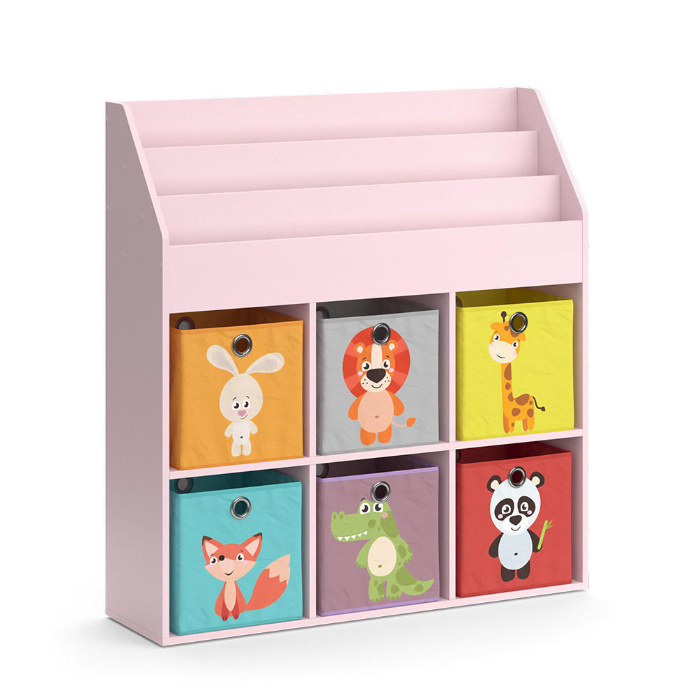 KINDERREGAL Luigi Rosa 107.2 x 114.2 cm mit 6 Faltboxen (bunt) - Pink, Holzwerkstoff (107.2/114.2/31.2cm) - Vicco