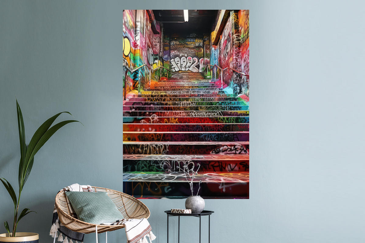 WANDTATTOO Treppe - Graffiti - Farben - Kunst 80x120 cm - Multicolor, Kunststoff (80/120/0.1cm) - MuchoWow
