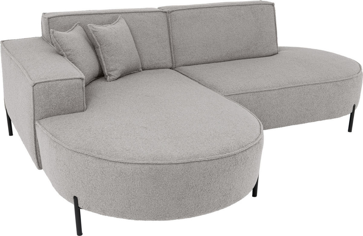ECKSOFA Hana Loft 3-Sitzer Ecke Links, Boucle, Hellgrau 241/80/168 cm - Hellgrau/Schwarz, Textil/Metall (241/168cm) - WFL GROUP