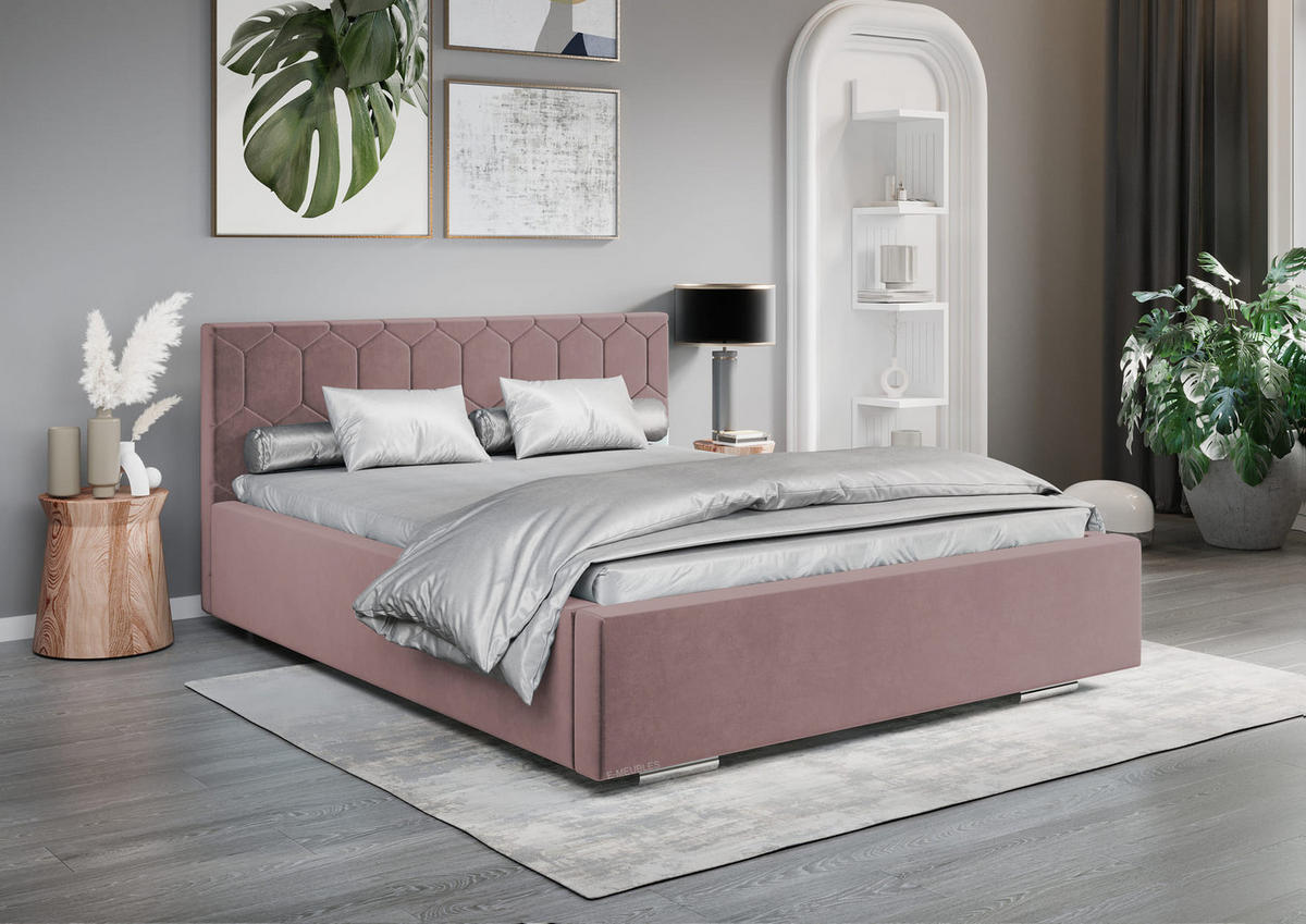 POLSTERBETT Bett 02 - 140x200 - Misty Rose - Rosa, Holz/Textil (140/200cm) - Möblo