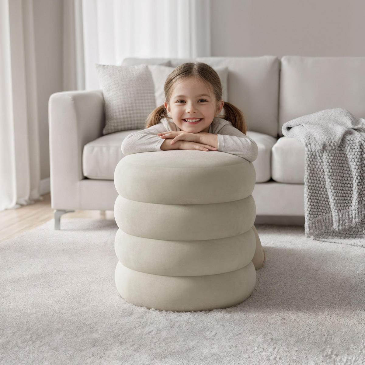 PRESVUČENI POUF s pohranom, krem - krem, tekstil (42/45/42cm) - RAUMHIRSCH FURNITURE