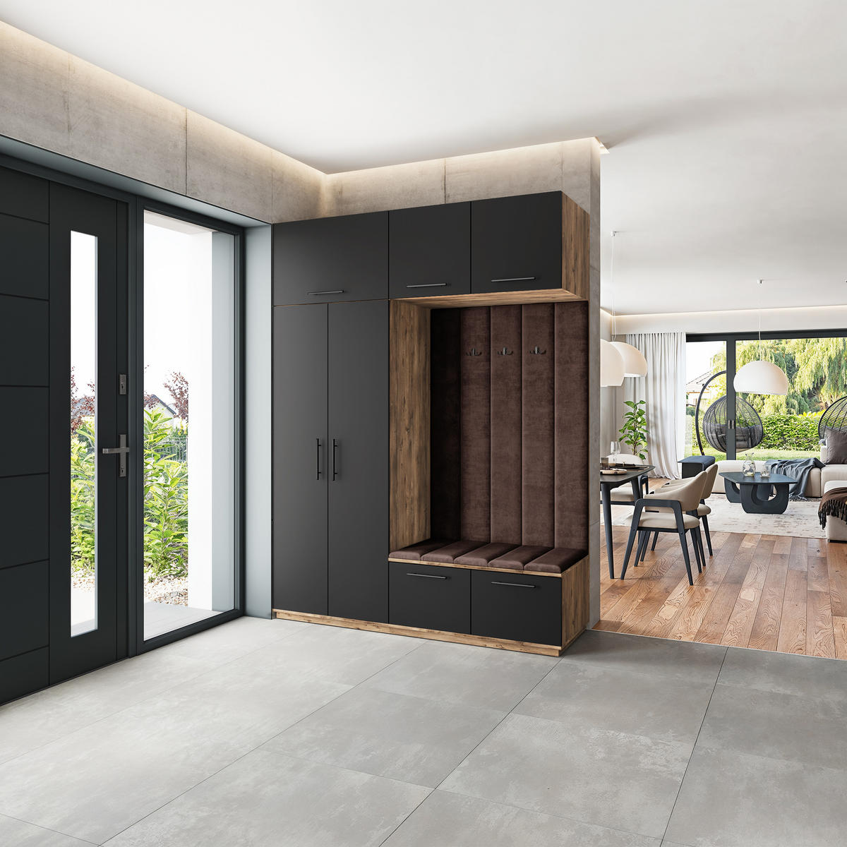 GARDEROBENSCHRANK REMA 180/240/60 cm Modern Garderobe-Set Eiche Lefkas - Eichefarben/Schwarz, Holzwerkstoff (180/240/60cm) - MASSENO