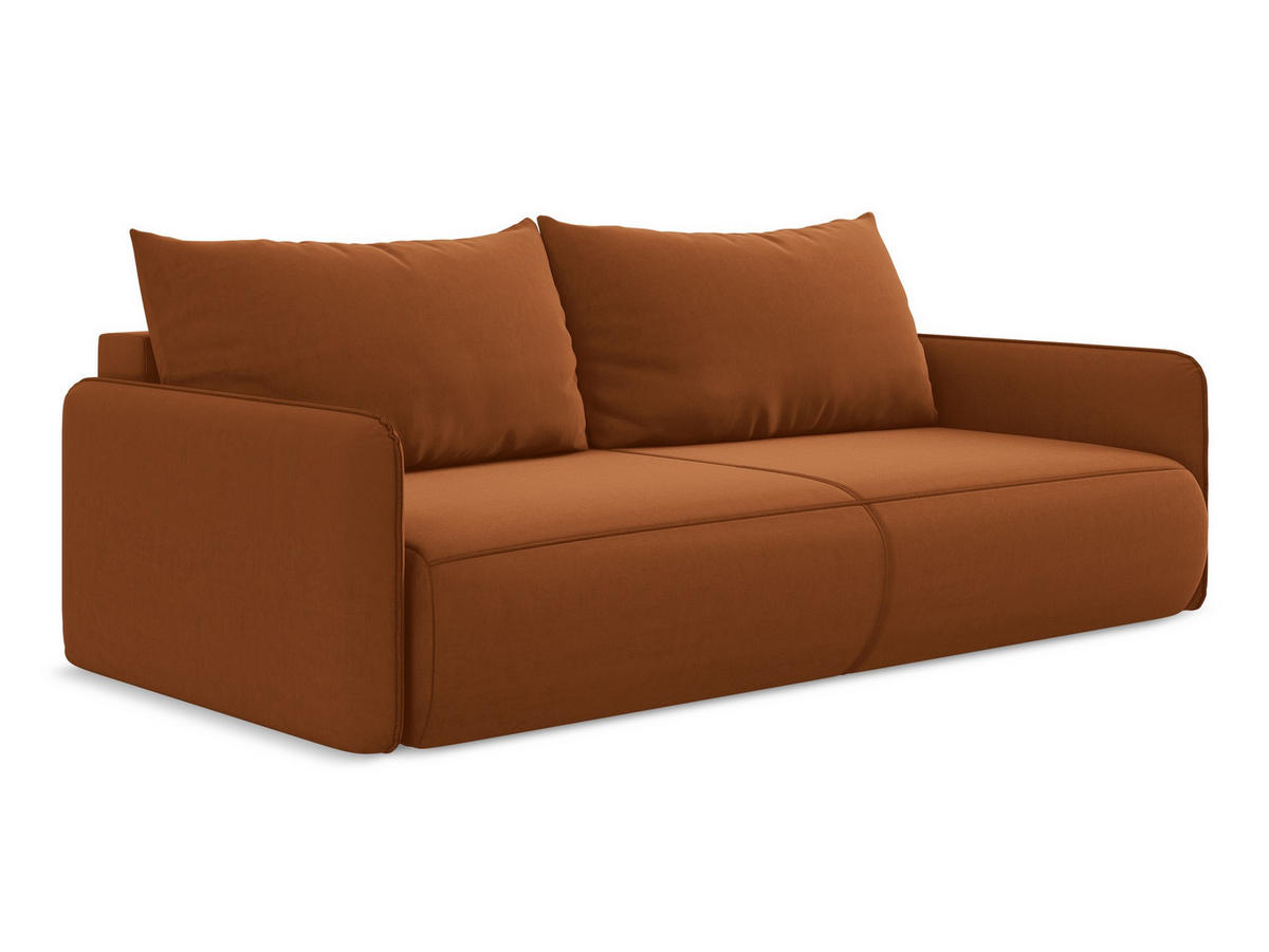 3-SITZER SOFA mit Schlaffunktion Samt Stoff Orange - Terra cotta/Schwarz, Kunststoff/Textil (216/86/105cm) - Makamii