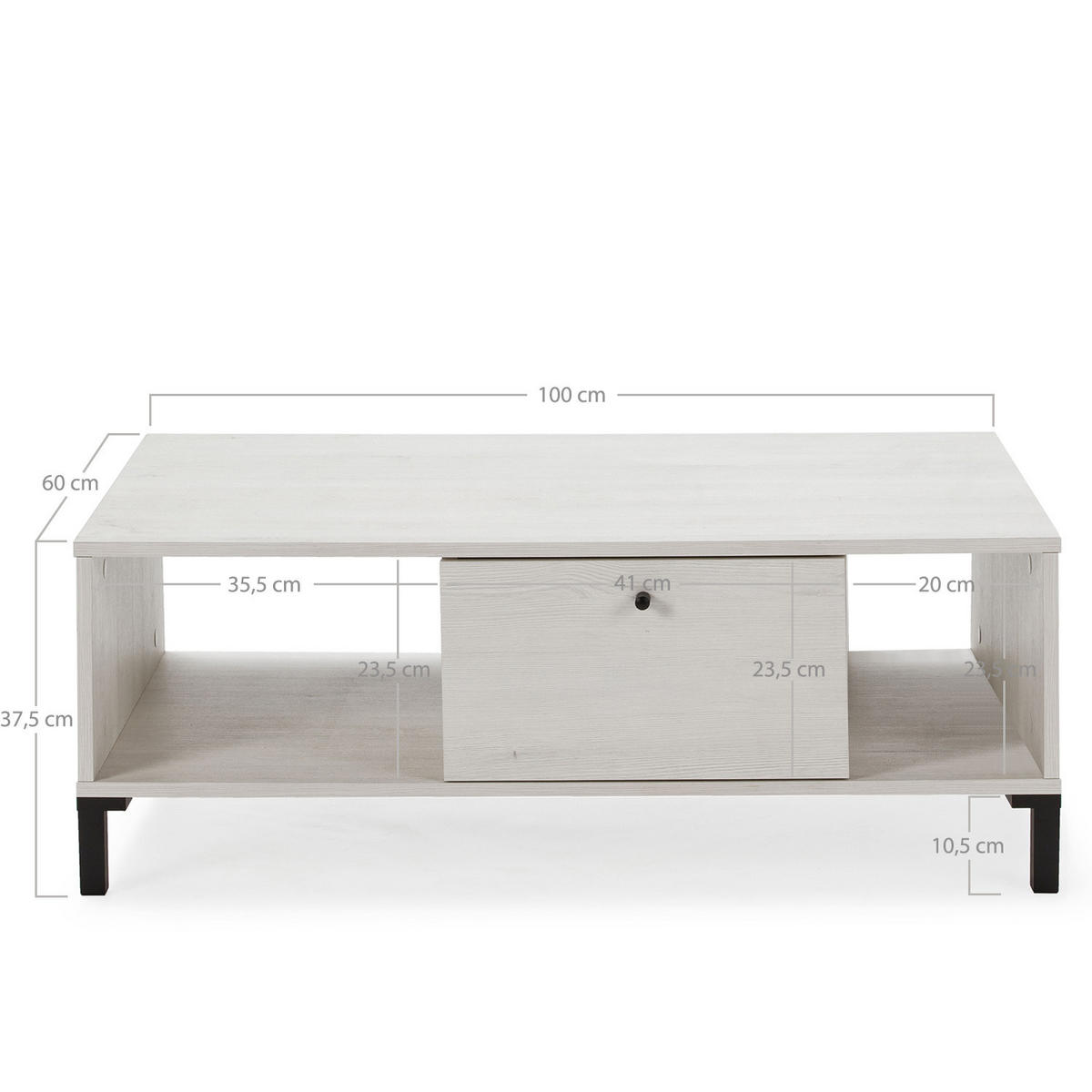 COUCHTISCH Javea 1 Schublade 2 Löcher - Weiß, Holzwerkstoff (37/100/60cm) - VS Venta-stock