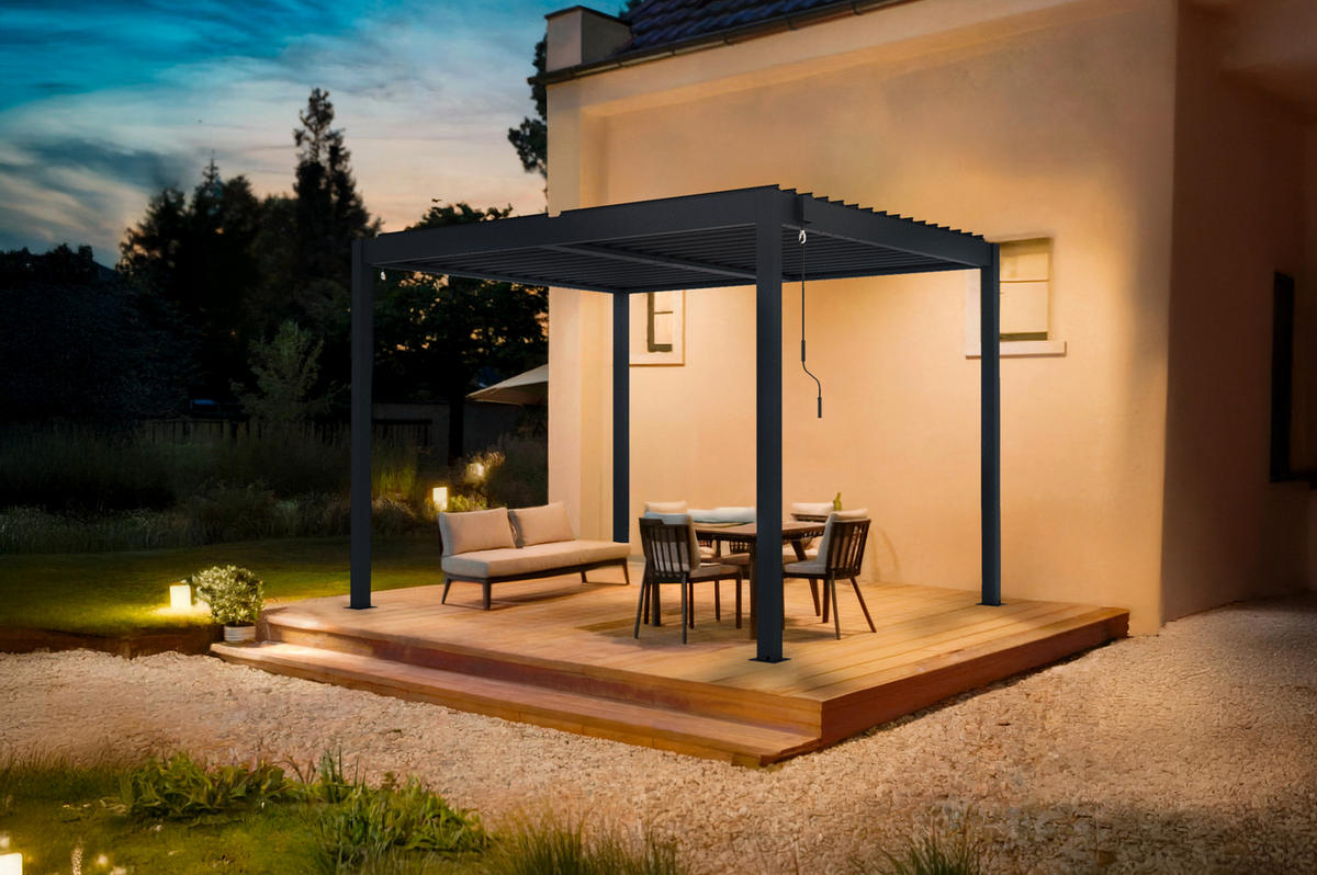 PERGOLA BIOKLIMATISCHE SELBSTTRAGENDE Piana grauem 3m x 2,5m - Grau, Metall (259/218/259cm) - Cazeboo