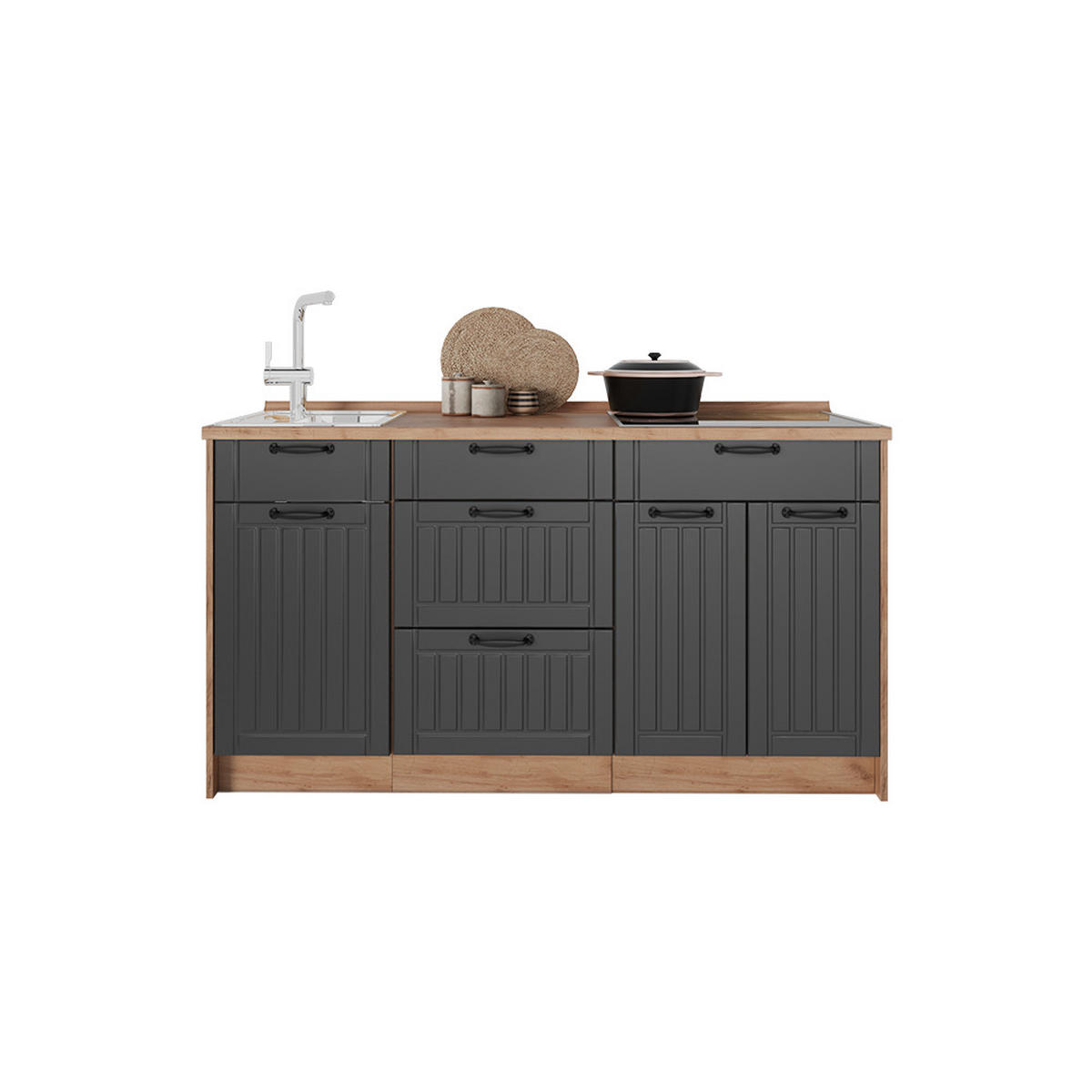 KUCHYNSKÝ BLOK Fame-Line, Tmavo-sivá, 150 cm, AP Marble - dub medový/tmavosivá, kompozitné drevo (150/82/60cm) - Vicco