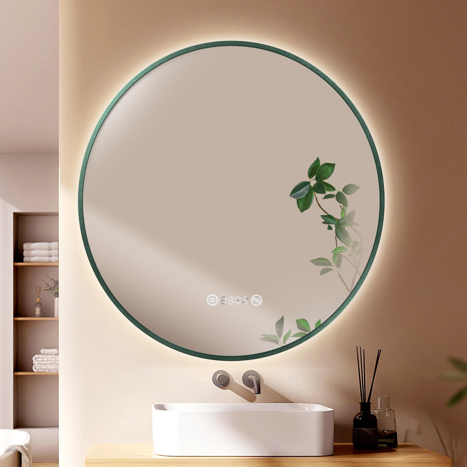 BADSPIEGEL mit Beleuchtung Grün ф80 cm - Grün, Glas (80/80/3.1cm) - EMKE