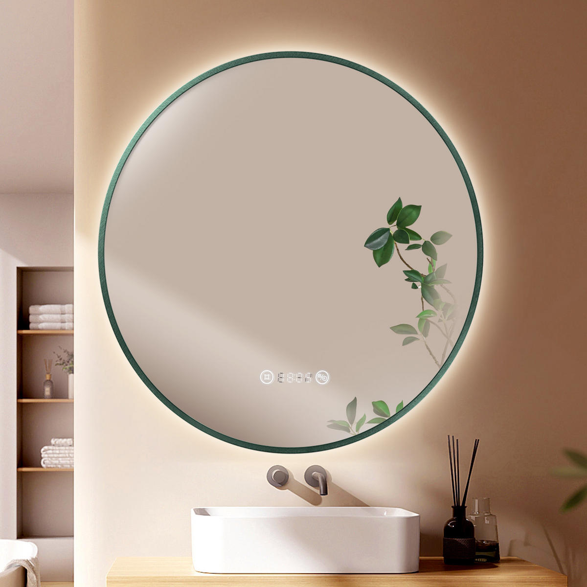 BADSPIEGEL Rund mit Beleuchtung Grün ф80 cm - Grün, Glas (80/3.1/80cm) - EMKE