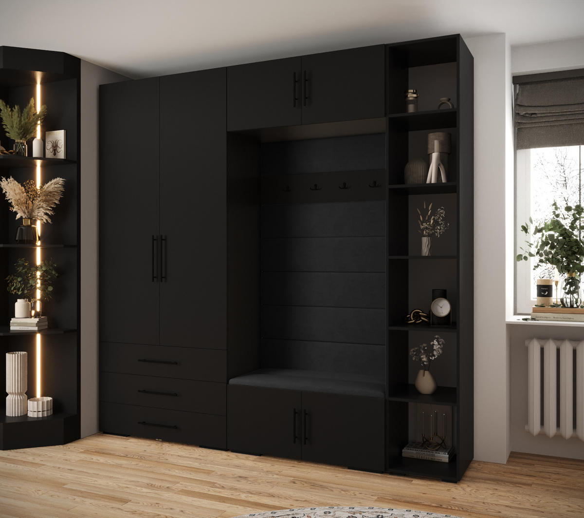 GARDEROBEN-SET 236,7/240/47 - Schwarz, Holz/Kunststoff (240/236.7/47cm) - Abiks Möbel