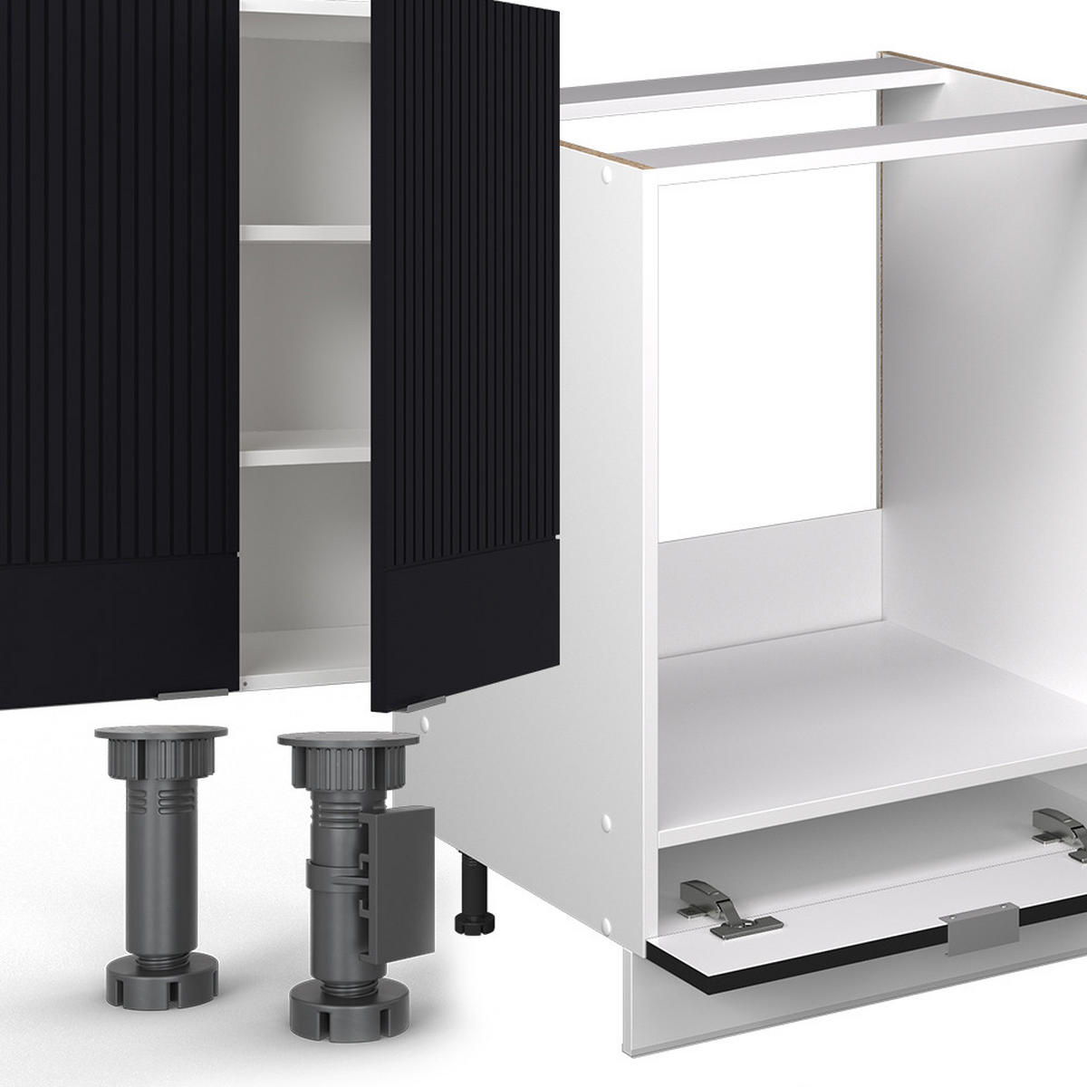 ROHOVÁ KUCHYNĚ Fame-Line, černé pruhy/bílá, 347 x 257 cm, dub AP - černá, kompozitní dřevo (347/81.6/60cm) - Vicco