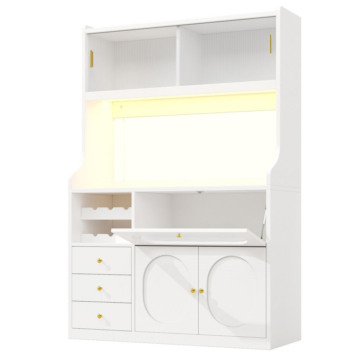 KÜCHENSCHRANK120/180/40 cm, MDF, Weiß, MIT RGB-LED BELEUCHTUNG, Glasschiebetüren und Weinregal, für Küche und Esszimmer - Weiß, Holzwerkstoff (40/180/120cm) - Rolipo