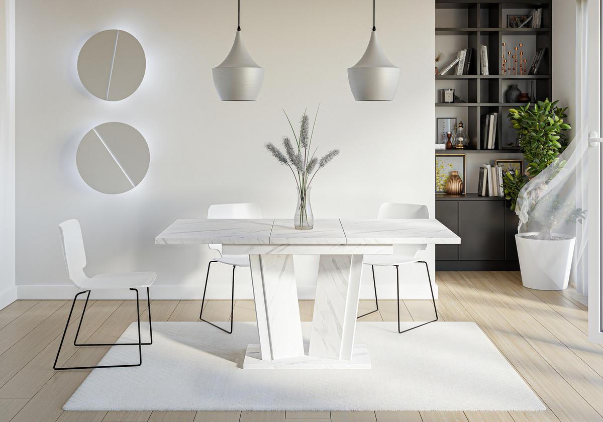 ESSTISCH Ausziehbar 120 - 160 cm Weiß Marmoroptik - Weiß, Holzwerkstoff (120/80/75cm) - PROSPERO