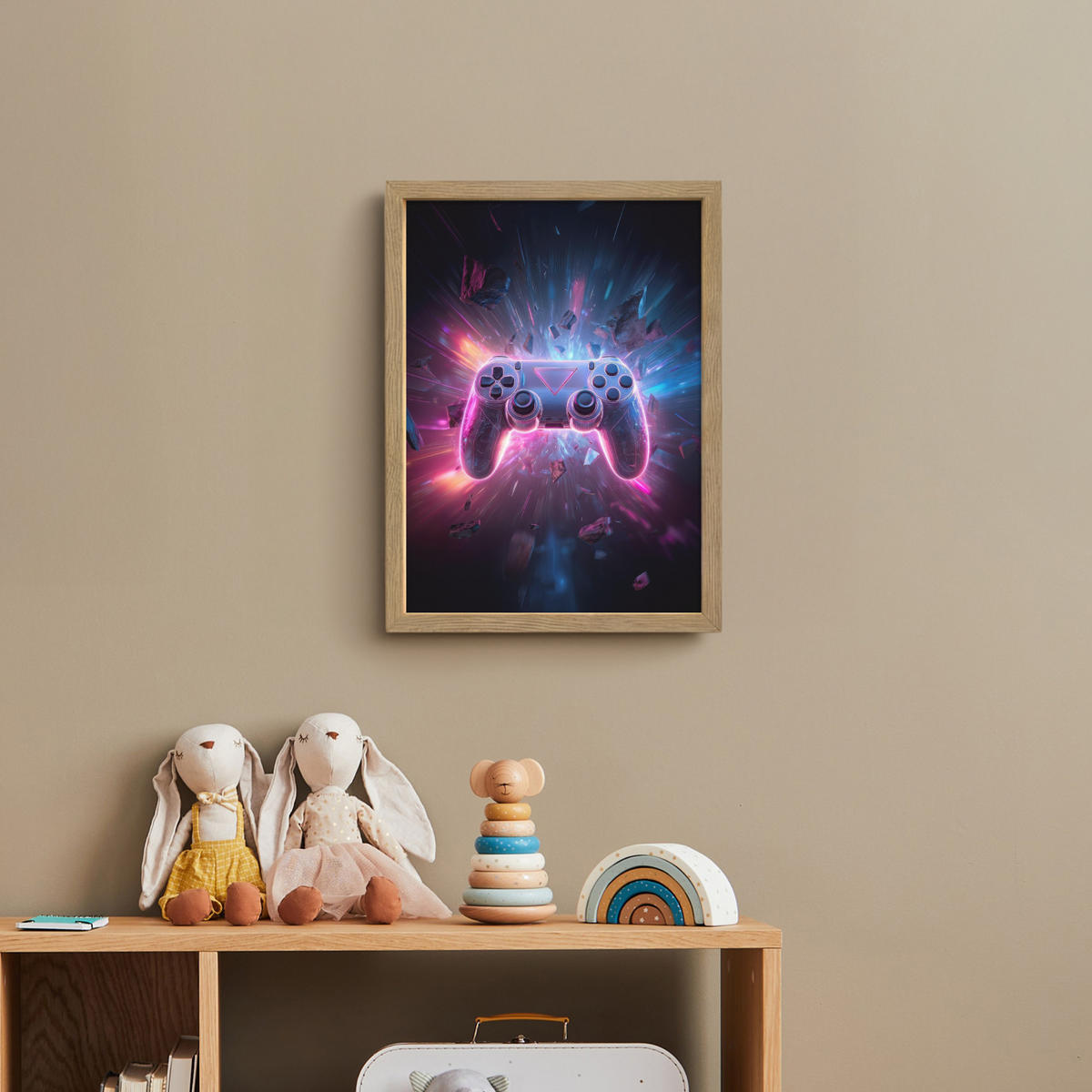NÁSTĚNNÁ LAMPA S AKUMULÁTOREM Controller - Neon - Explosion - Abstraktní 30x40 cm - fialová, kompozitní dřevo (30/40/8cm)