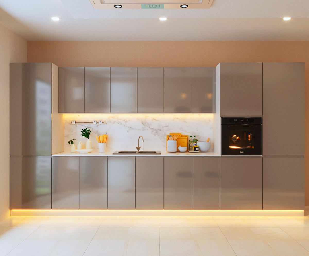 INSELKÜCHE-KÜCHENZEILE 420 cm Glanzia – KU-S14 – Grau – Hochglanz - Grau, Holzwerkstoff (420/212/60cm)